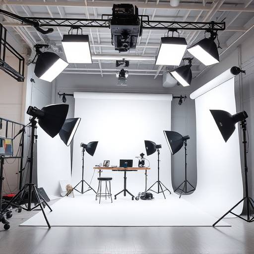 Example Studio Space: A modern, well-lit photography studio with various backdrops and lighting equipment set up.